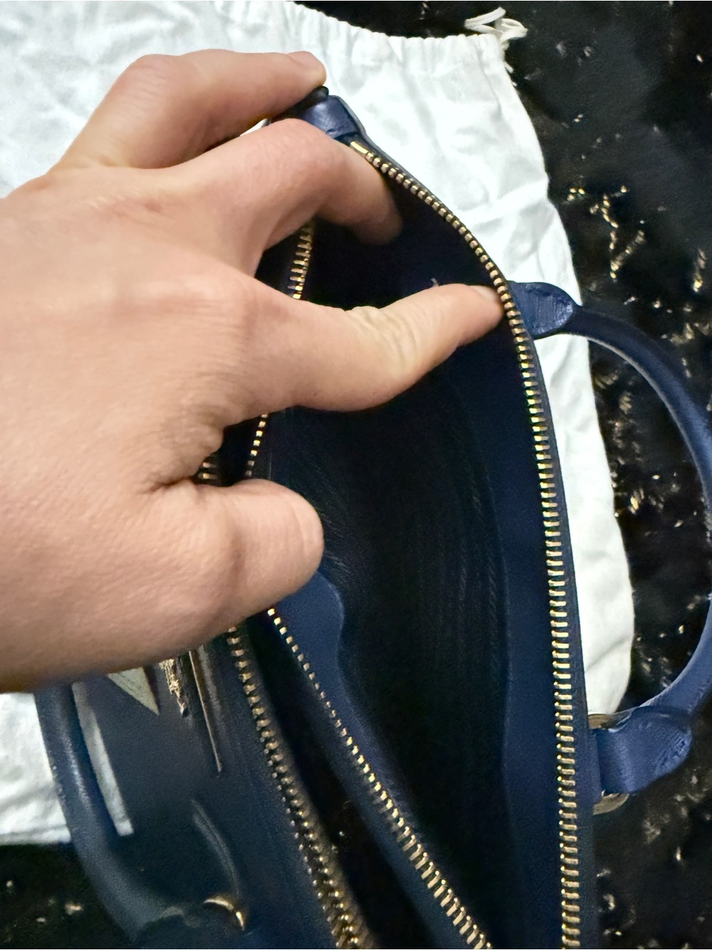 Prada Navy Saffiano Leather Double-Handle Satchel with Gold Hardware - Picture 16 of 16